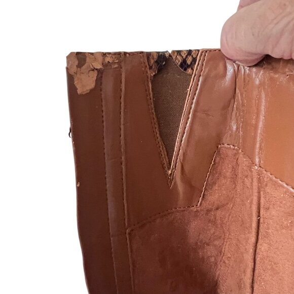 Aldo Snakeskin Print Knee High Boots Womens 9 Brown Faux Leather Boho Edgy Zip - Picture 13 of 16